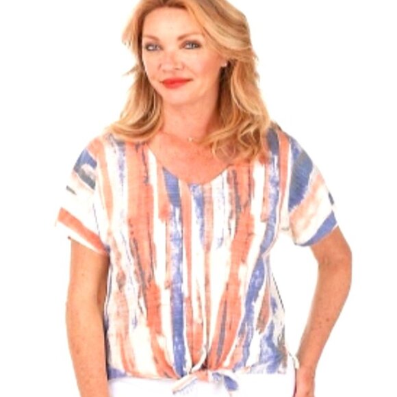 NEW Parallel Skies Striped Button Front Knotted Top - Picture 2 of 12